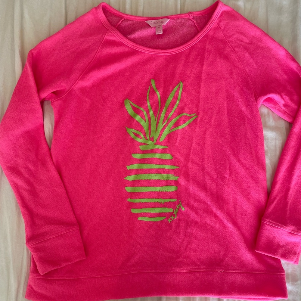 Lilly Pulitzer Sandy popover sweater in tiki pink striped pineapple
